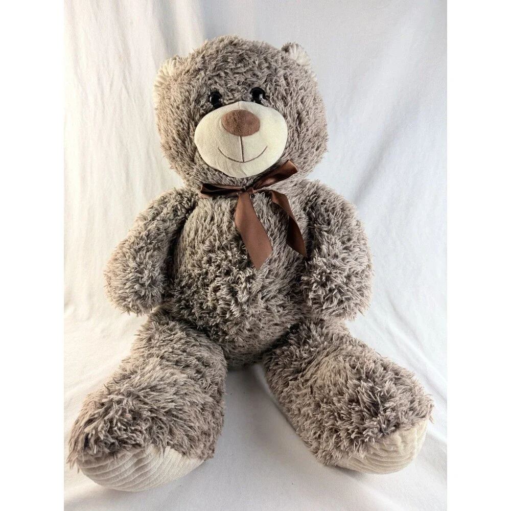 Large Brown Teddy Bear Plush Stuffed Animal 22” Soft Fuzzy Cuddly Bear With Bow